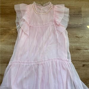 Pink Ruffled Dress with Pearl Accents